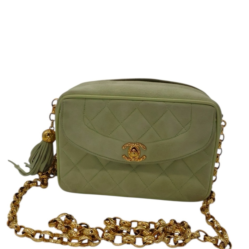 Chanel Vintage Mint Green Gold Matelasse Crossbody Bag Quilted Design - Picture 15 of 16